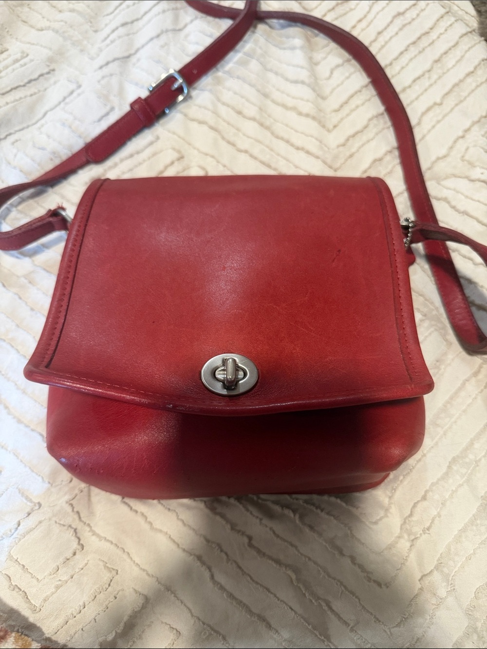 Coach Red Leather Crossbody Bag with Silver Turn-Lock